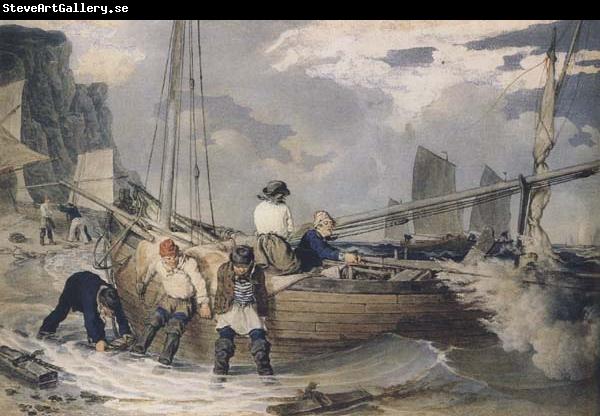 John Augustus Atkinson Fishermen hauling out ready to put to sea (mk47)